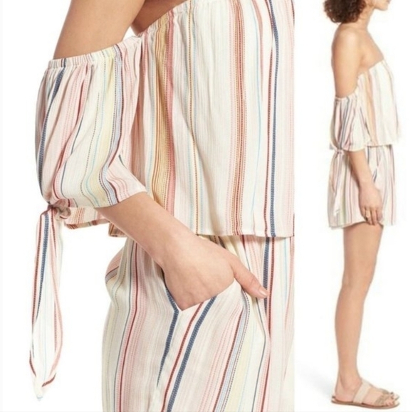 Nordstrom BP Off The Shoulder Multi Color Striped Romper Size XS - Picture 4 of 11